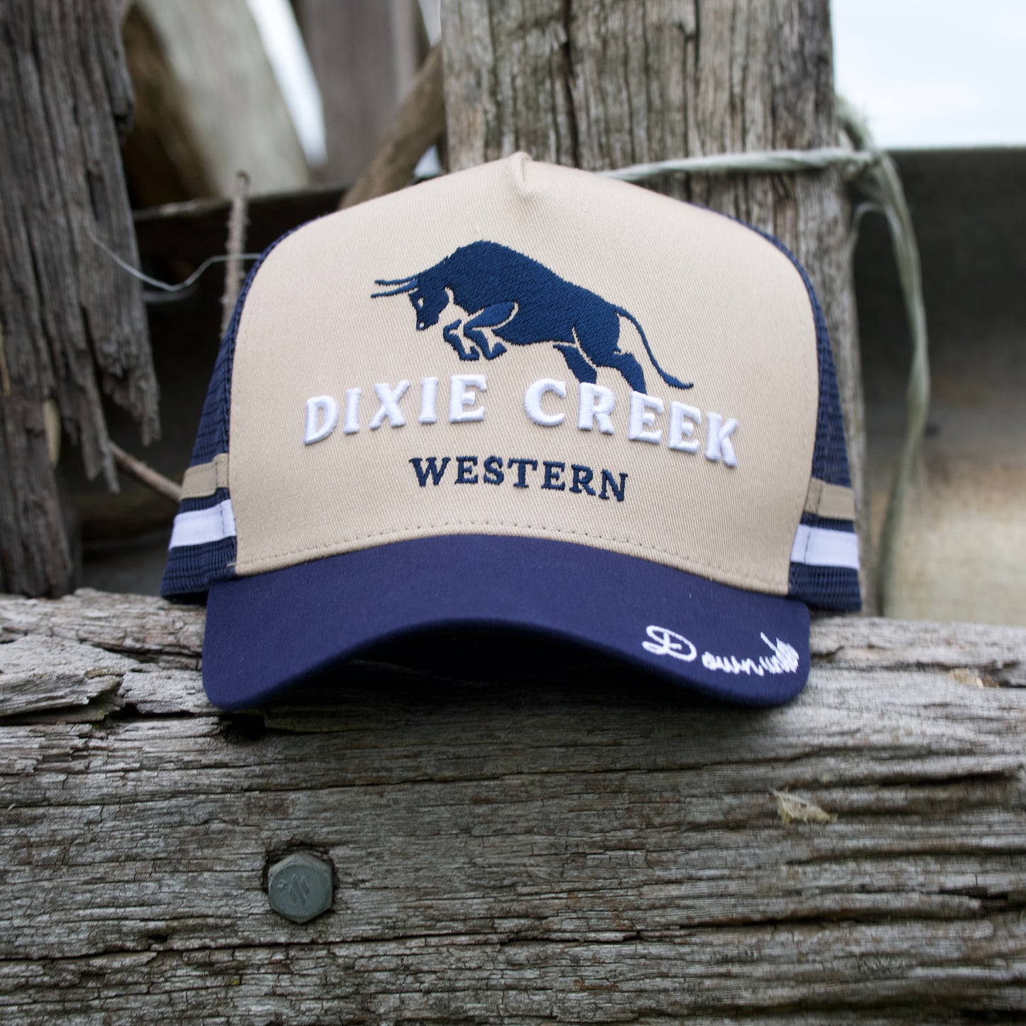 Beige and Navy trucker cap